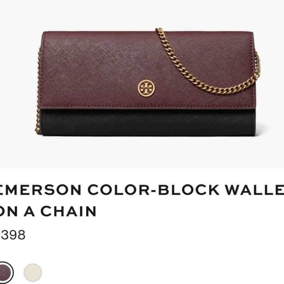 Tory Burch Emerson Colorblock Wallet on a Chain Crossbody Bag Port Black Gold - Picture 14 of 14